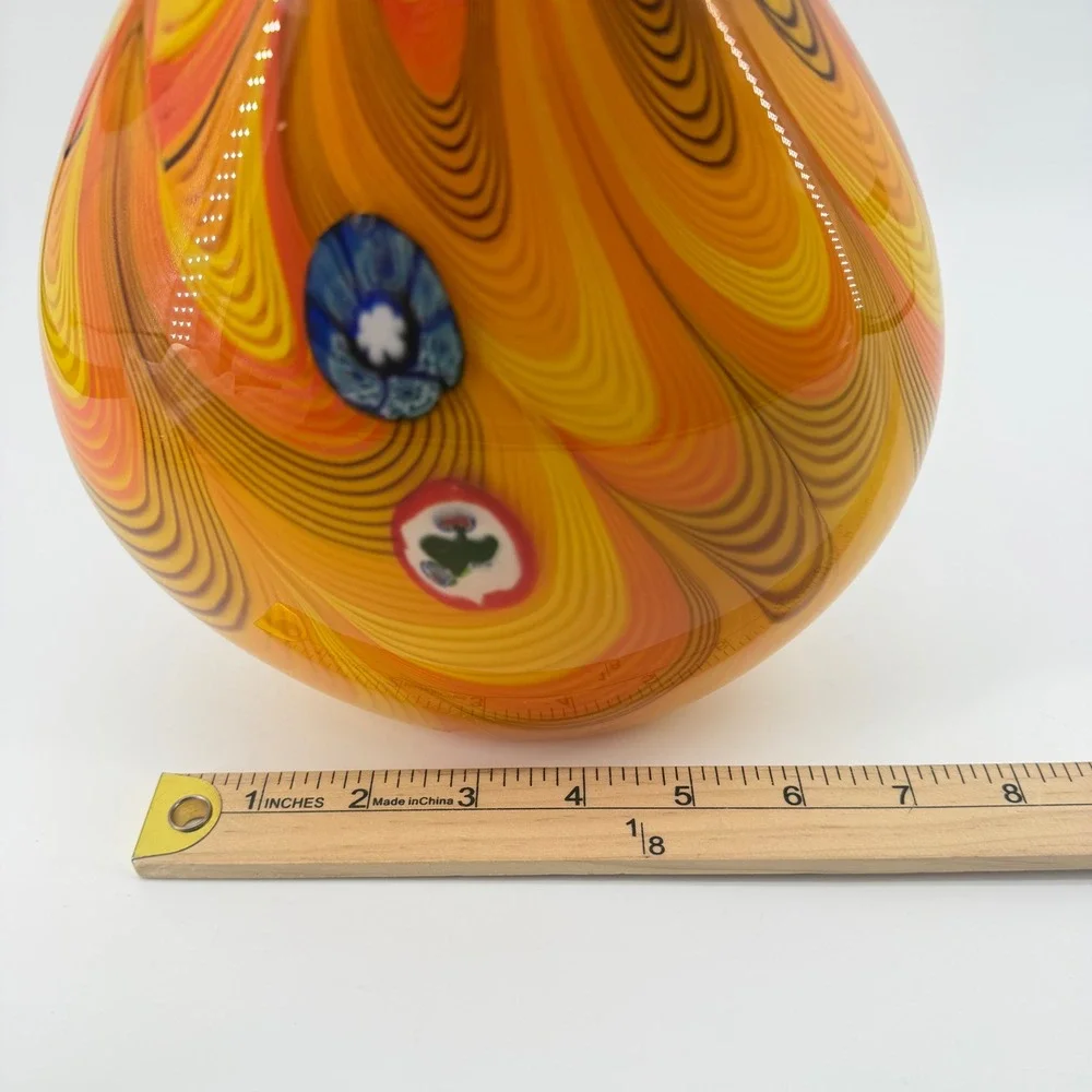 Vintage Murano Toso Style Italian Millefiori Ribbon Swirl Hand Blown Vase